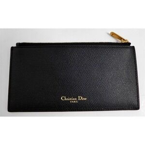 New Christian Dior Large Grain Leather Zip Credit Card Holder Wallet
